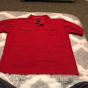 Red polo shirt with pockets